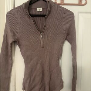 Abercrombie & Fitch Ribbed Half-Zip Sweater - Dusty Mauve